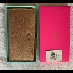 NWT Kate Spade Rose Gold Glitter Lacey Wallet